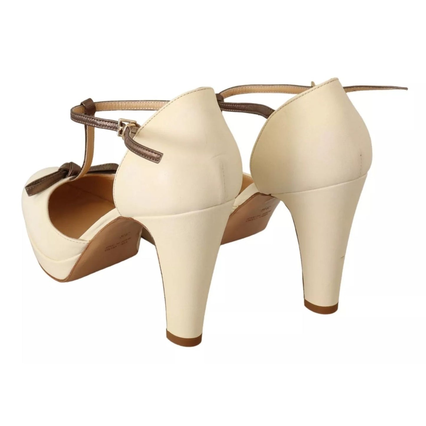 SERGIO LEVANTESI Beige T-Strap Block Heels Pumps Leather Shoes SERGIO LEVANTESI