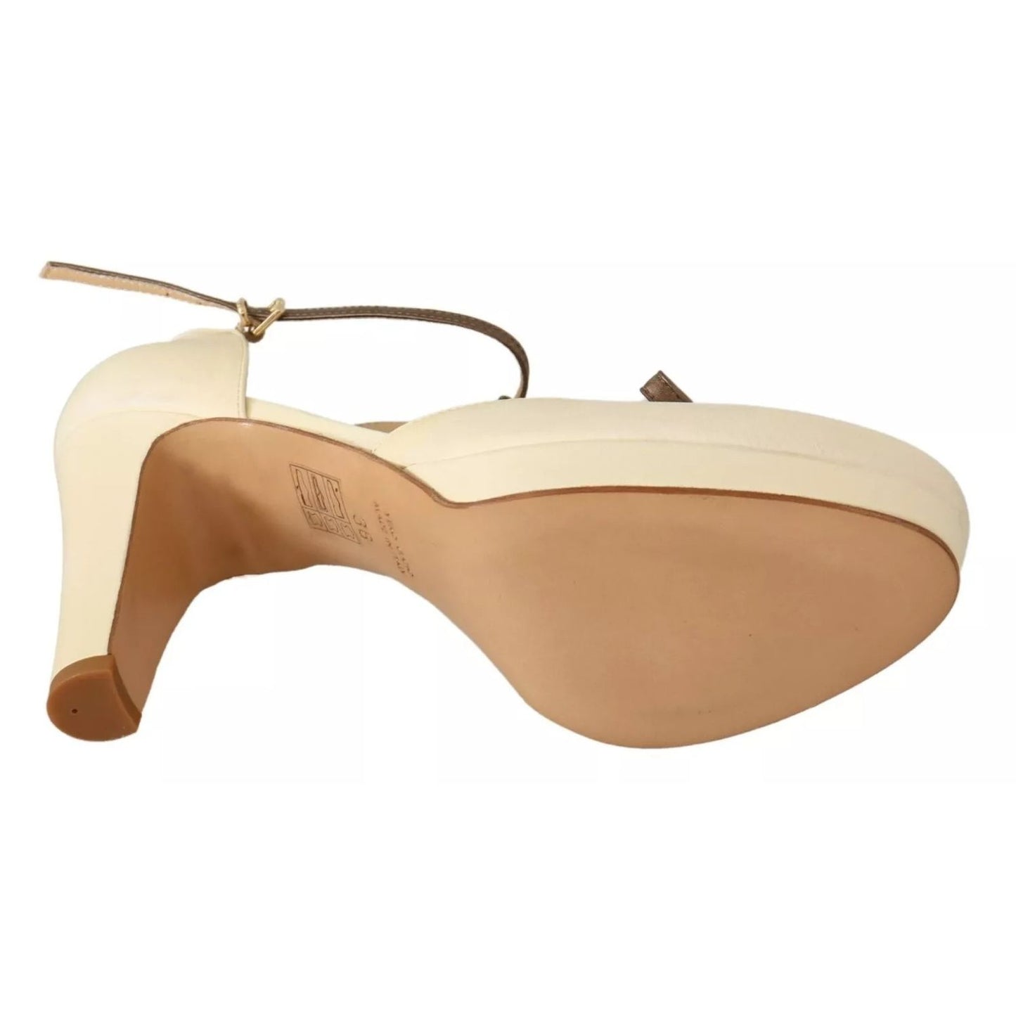 SERGIO LEVANTESI Beige T-Strap Block Heels Pumps Leather Shoes SERGIO LEVANTESI