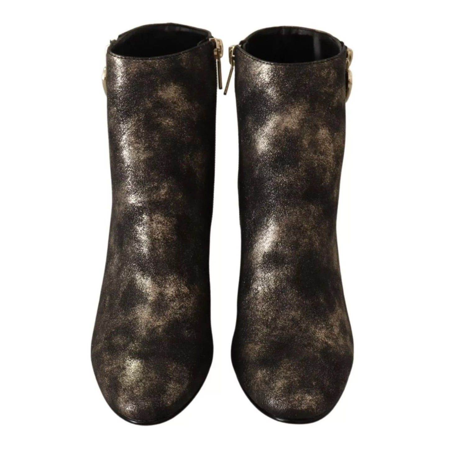 MY TWIN Black Leather Block Heels Ankle Boots Zipper Shoes MY TWIN