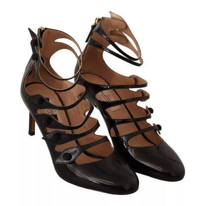 Valentino Black Multi Strap Leather Mid Heels Pumps Shoes Valentino
