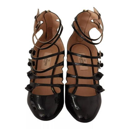 Valentino Black Multi Strap Leather Mid Heels Pumps Shoes Valentino