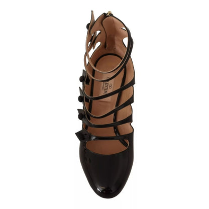 Valentino Black Multi Strap Leather Mid Heels Pumps Shoes Valentino