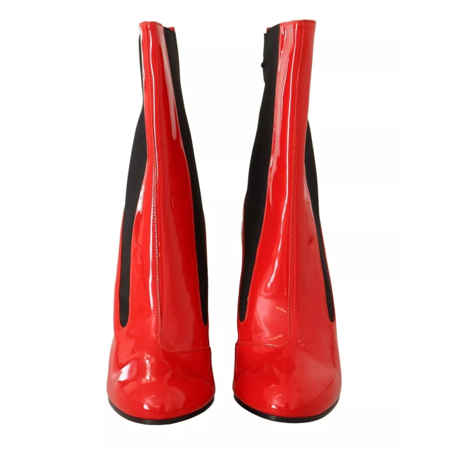 GCDS Red Leather Black Fabric Logo Heel Ankle Boots Shoes GCDS