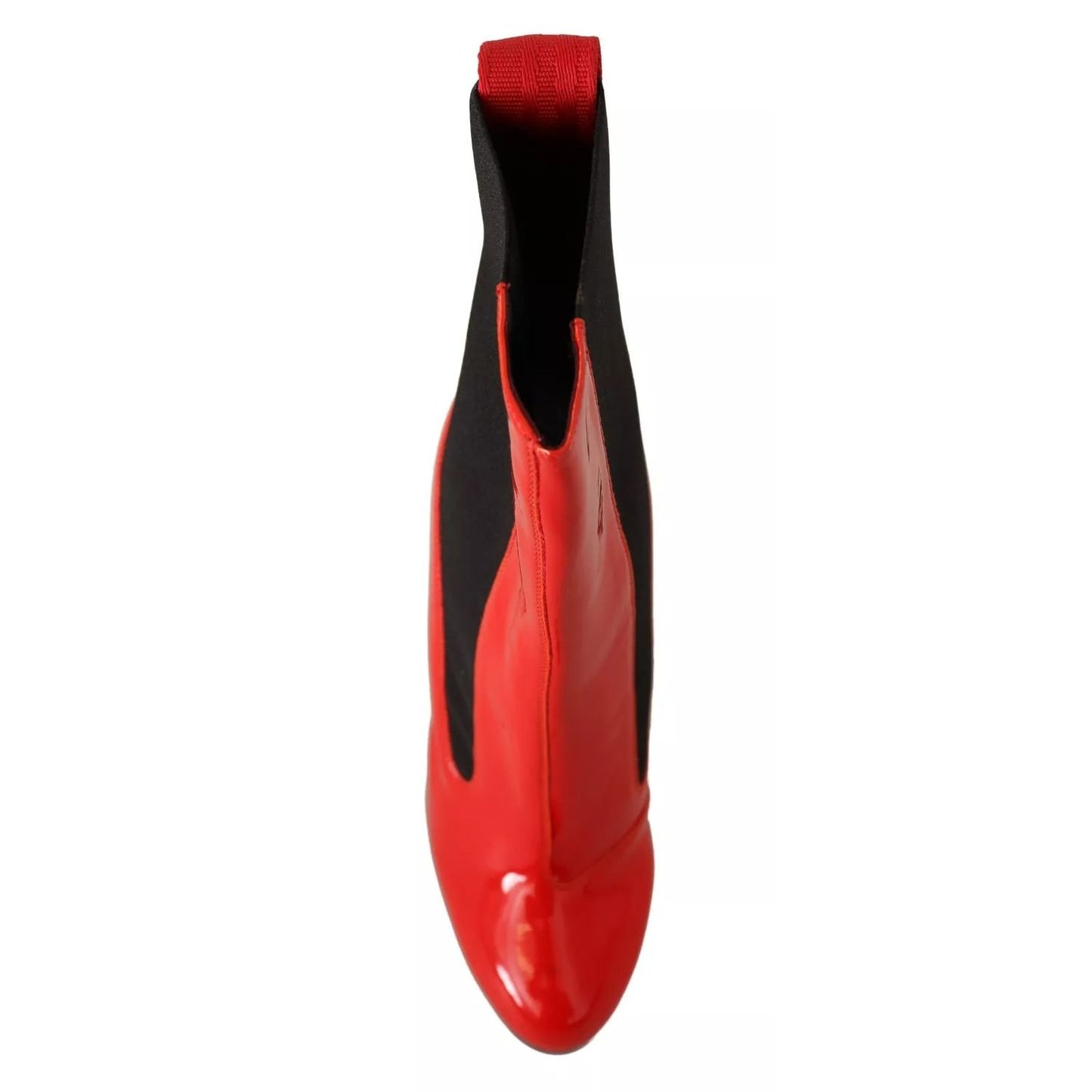 GCDS Red Leather Black Fabric Logo Heel Ankle Boots Shoes GCDS