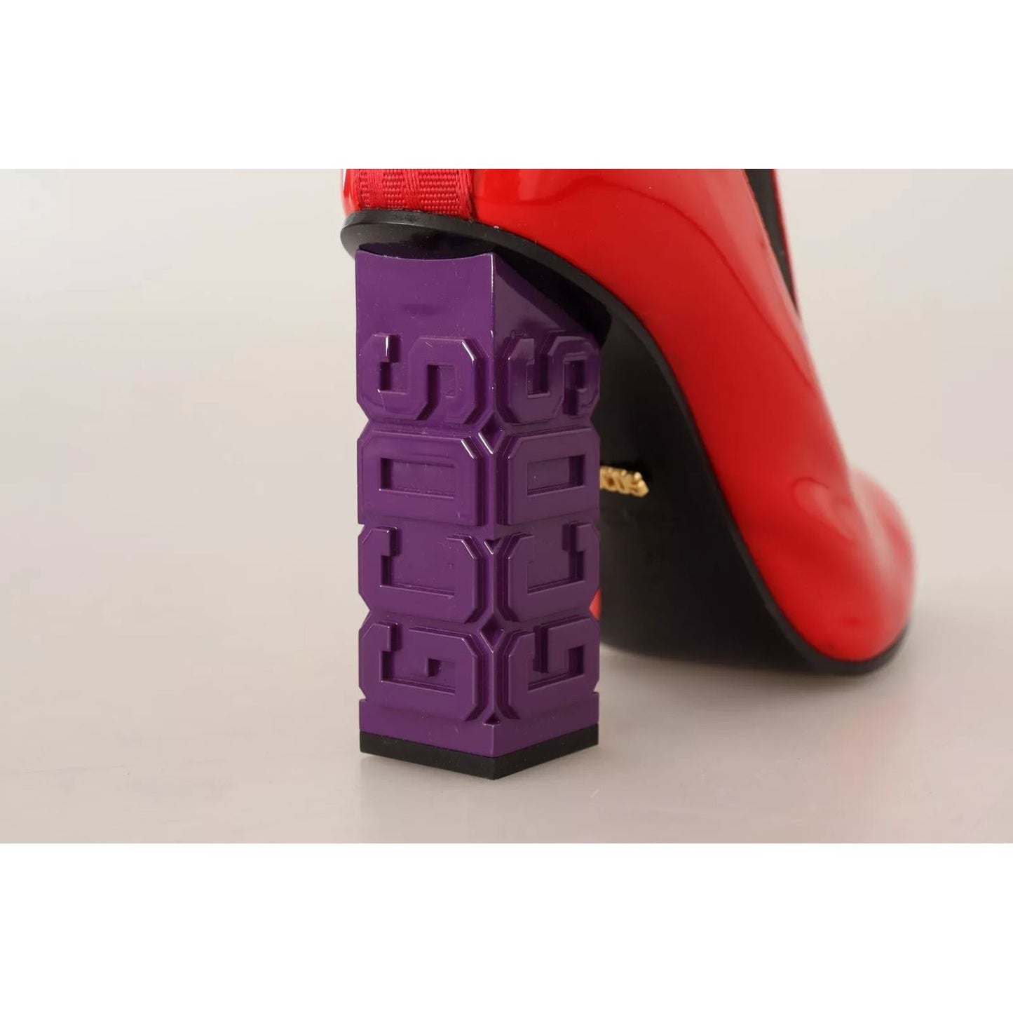 GCDS Red Leather Black Fabric Logo Heel Ankle Boots Shoes GCDS