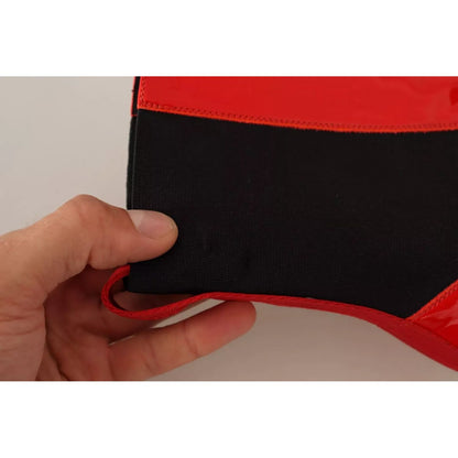 GCDS Red Leather Black Fabric Logo Heel Ankle Boots Shoes GCDS