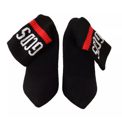 GCDS Black Suede Logo Socks Block Heel Ankle Boots Shoes GCDS