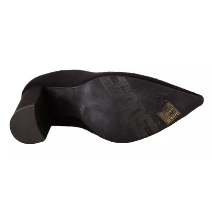 GCDS Black Suede Logo Socks Block Heel Ankle Boots Shoes GCDS