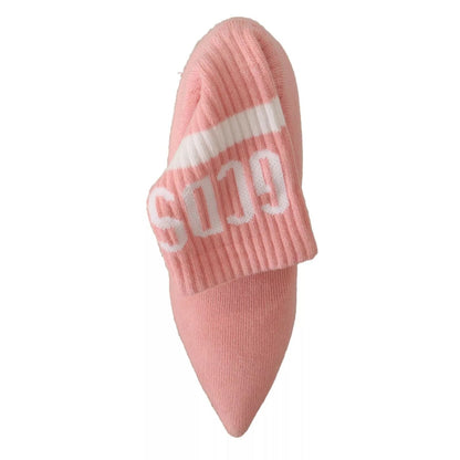 GCDS Pink Suede Logo Socks Block Heel Ankle Boots Shoes GCDS