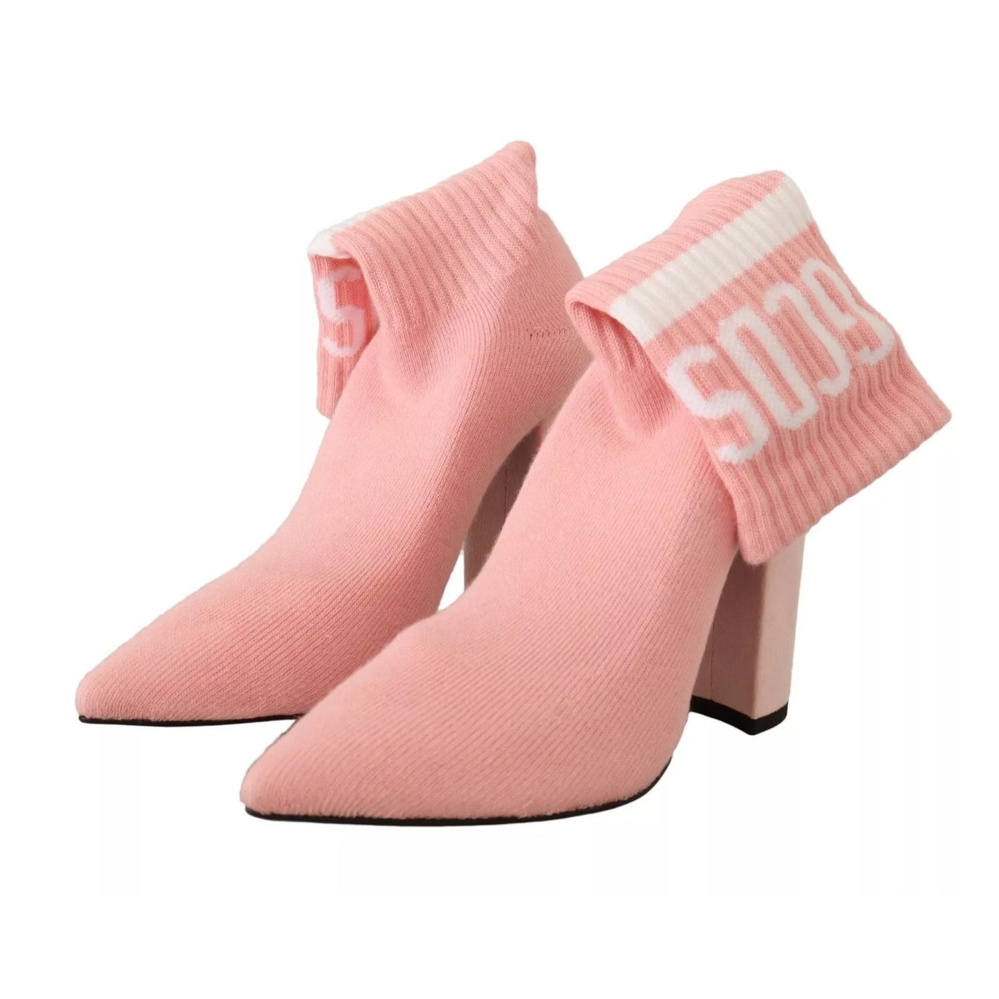 GCDS Pink Suede Logo Socks Block Heel Ankle Boots Shoes GCDS