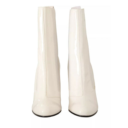 GCDS White Leather Fabric Red Logo Heel Ankle Boots Shoes GCDS