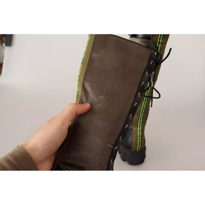 Gaelle Black Green High Combat Boots Lace Up Military Shoes Gaelle