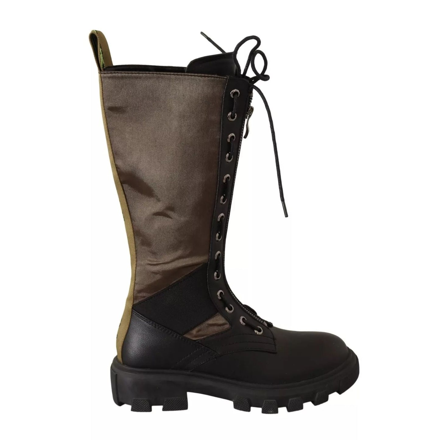 Gaelle Black Green High Combat Boots Lace Up Military Shoes Gaelle