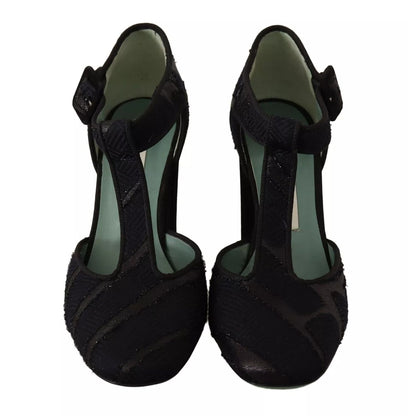 Paola D'Arcano Black Suede Leather Block Heels Sandals Shoes Paola D'Arcano
