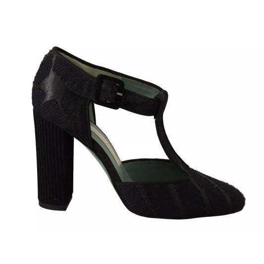 Paola D'Arcano Black Suede Leather Block Heels Sandals Shoes Paola D'Arcano