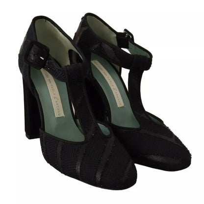 Paola D'Arcano Black Suede Leather Block Heels Sandals Shoes Paola D'Arcano