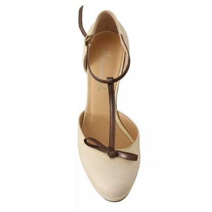 SERGIO LEVANTESI Off White Leather T-Strap Heels Sandals Shoes SERGIO LEVANTESI