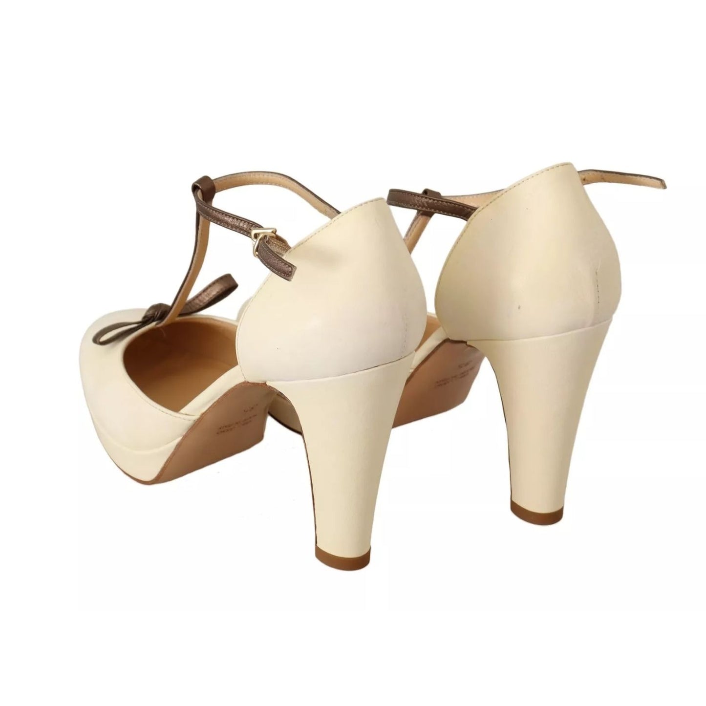 SERGIO LEVANTESI Off White Leather T-Strap Heels Sandals Shoes SERGIO LEVANTESI