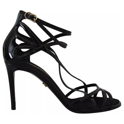 Dolce & Gabbana Black Leather Stiletto Heels Sandals Shoes Dolce & Gabbana