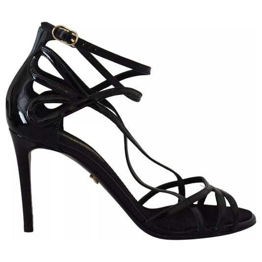 Dolce & Gabbana Black Leather Stiletto Heels Sandals Shoes Dolce & Gabbana
