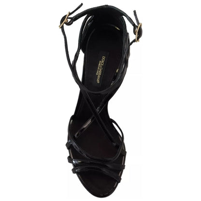 Dolce & Gabbana Black Leather Stiletto Heels Sandals Shoes Dolce & Gabbana