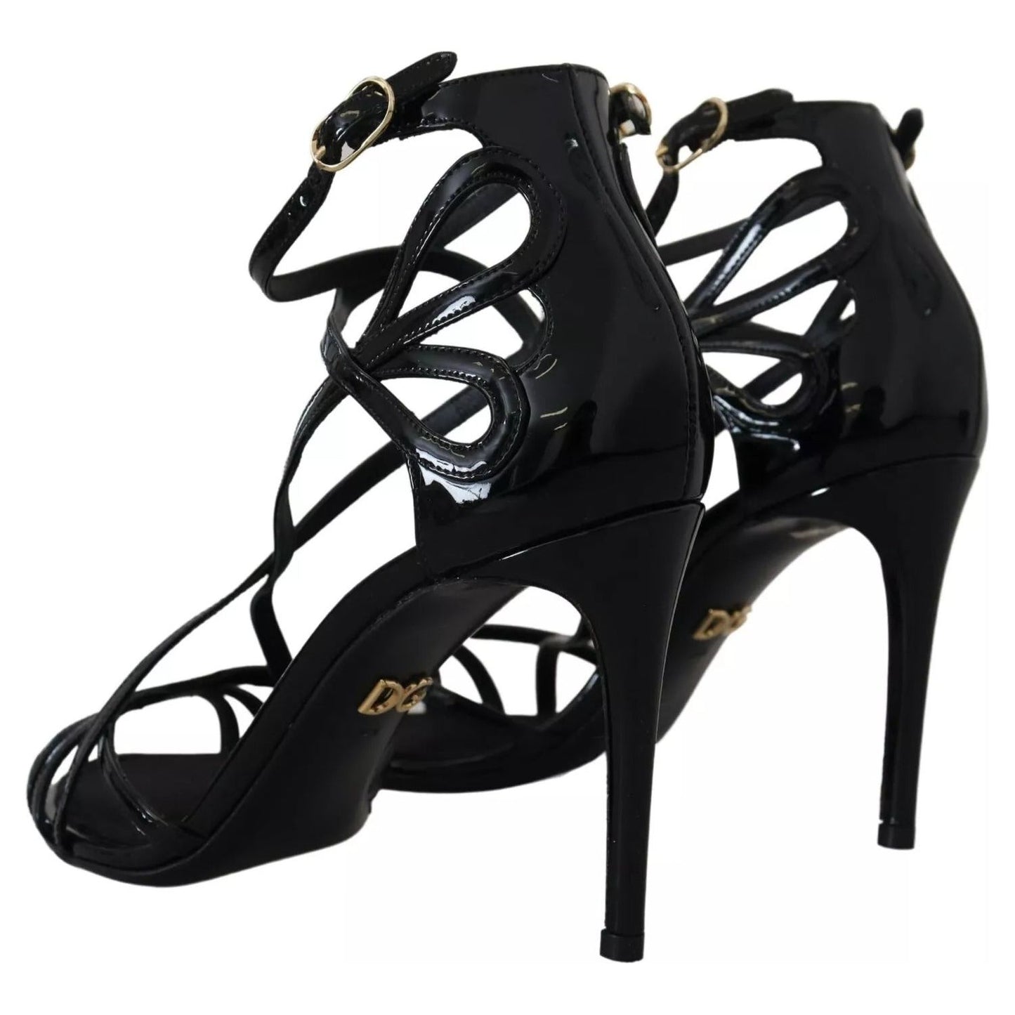 Dolce & Gabbana Black Leather Stiletto Heels Sandals Shoes Dolce & Gabbana