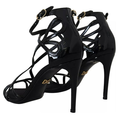 Dolce & Gabbana Black Leather Stiletto Heels Sandals Shoes Dolce & Gabbana