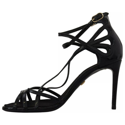 Dolce & Gabbana Black Leather Stiletto Heels Sandals Shoes Dolce & Gabbana