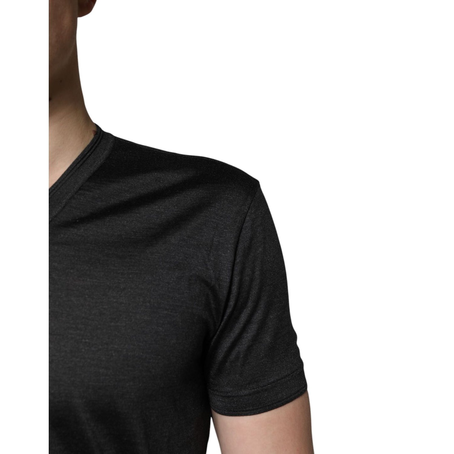 Dolce & Gabbana Dark Gray Silk V-neck Short Sleeves T-shirt Dolce & Gabbana