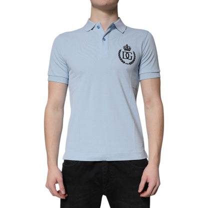 Dolce & Gabbana Sky Blue Cotton Crown Collared Polo T-shirt Dolce & Gabbana