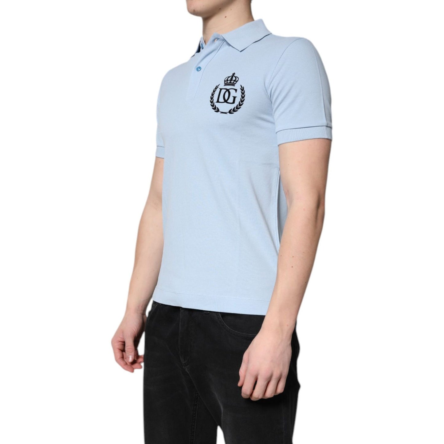 Dolce & Gabbana Sky Blue Cotton Crown Collared Polo T-shirt Dolce & Gabbana