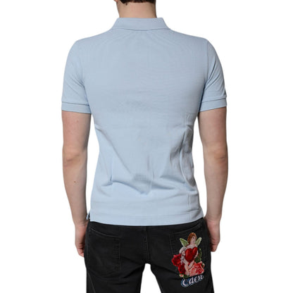 Dolce & Gabbana Sky Blue Cotton Crown Collared Polo T-shirt Dolce & Gabbana