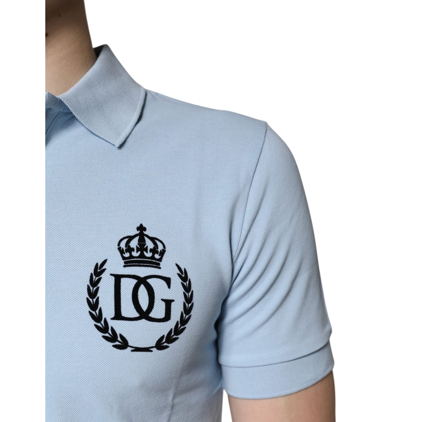 Dolce & Gabbana Sky Blue Cotton Crown Collared Polo T-shirt Dolce & Gabbana