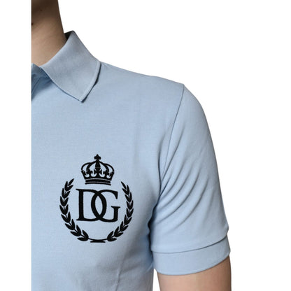 Dolce & Gabbana Sky Blue Cotton Crown Collared Polo T-shirt Dolce & Gabbana