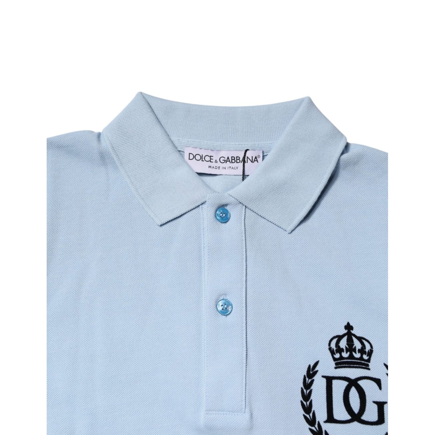Dolce & Gabbana Sky Blue Cotton Crown Collared Polo T-shirt Dolce & Gabbana