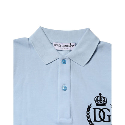 Dolce & Gabbana Sky Blue Cotton Crown Collared Polo T-shirt Dolce & Gabbana