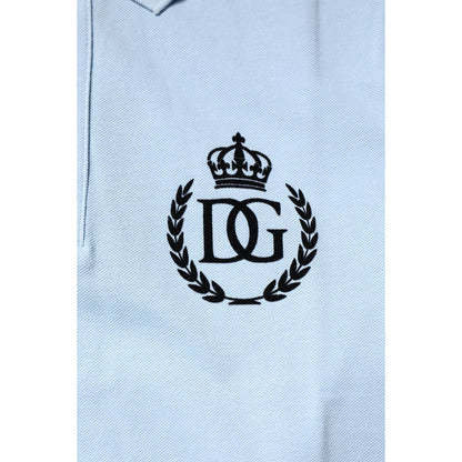 Dolce & Gabbana Sky Blue Cotton Crown Collared Polo T-shirt Dolce & Gabbana