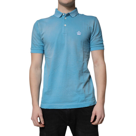 Dolce & Gabbana Blue Cotton Crown Collared Men Polo T-shirt Dolce & Gabbana