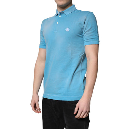 Dolce & Gabbana Blue Cotton Crown Collared Men Polo T-shirt Dolce & Gabbana