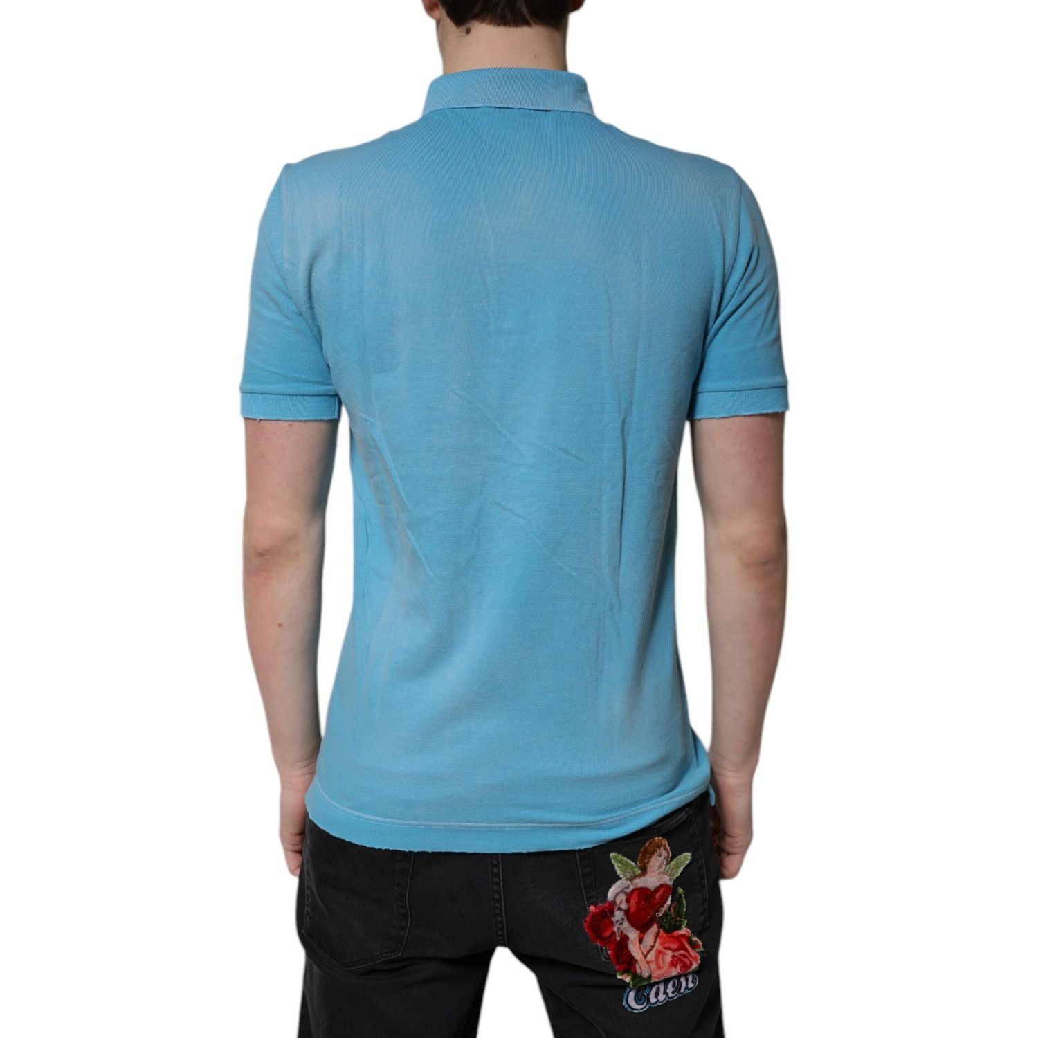Dolce & Gabbana Blue Cotton Crown Collared Men Polo T-shirt