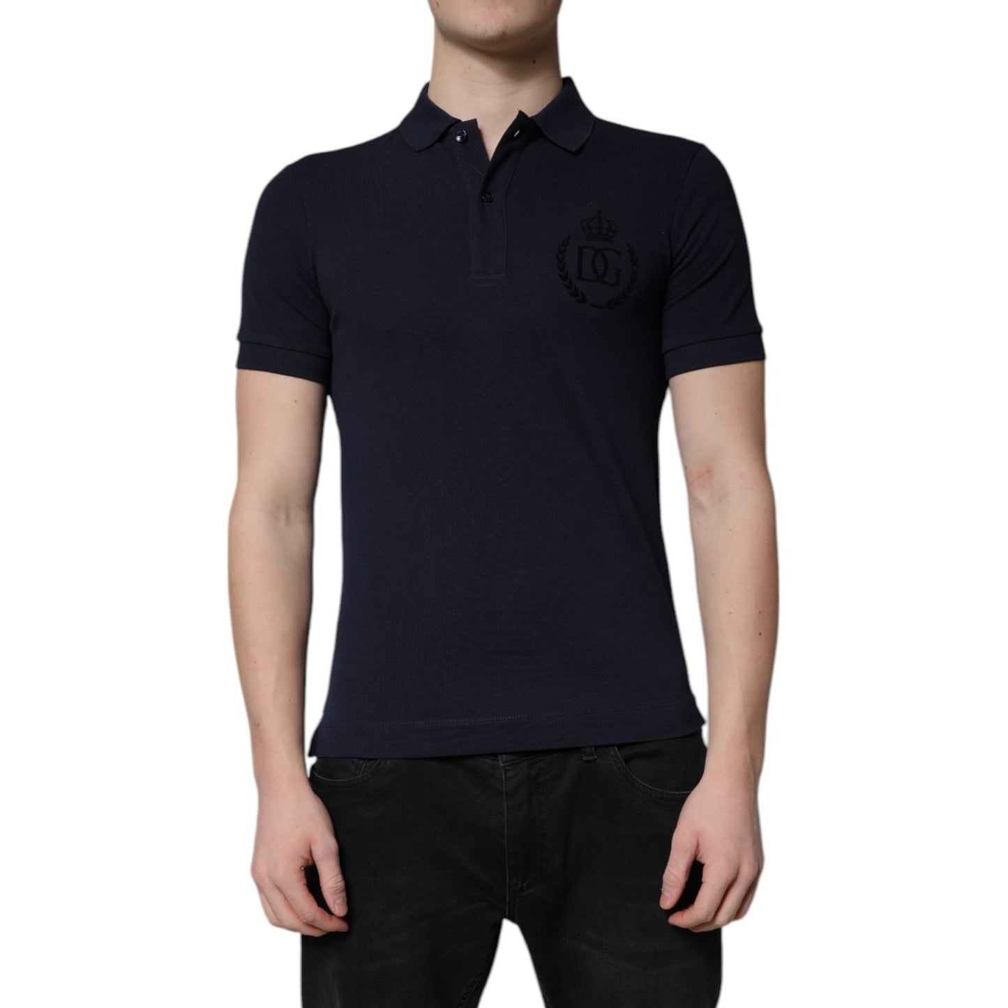 Dolce & Gabbana Dark Blue Cotton Crown Collared Polo T-shirt Dolce & Gabbana
