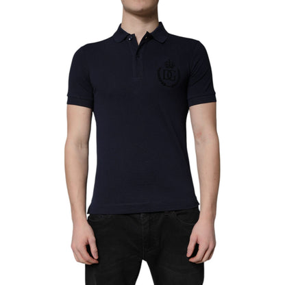 Dolce & Gabbana Dark Blue Cotton Crown Collared Polo T-shirt Dolce & Gabbana