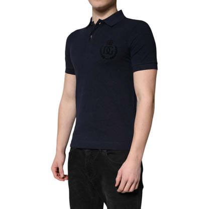 Dolce & Gabbana Dark Blue Cotton Crown Collared Polo T-shirt Dolce & Gabbana