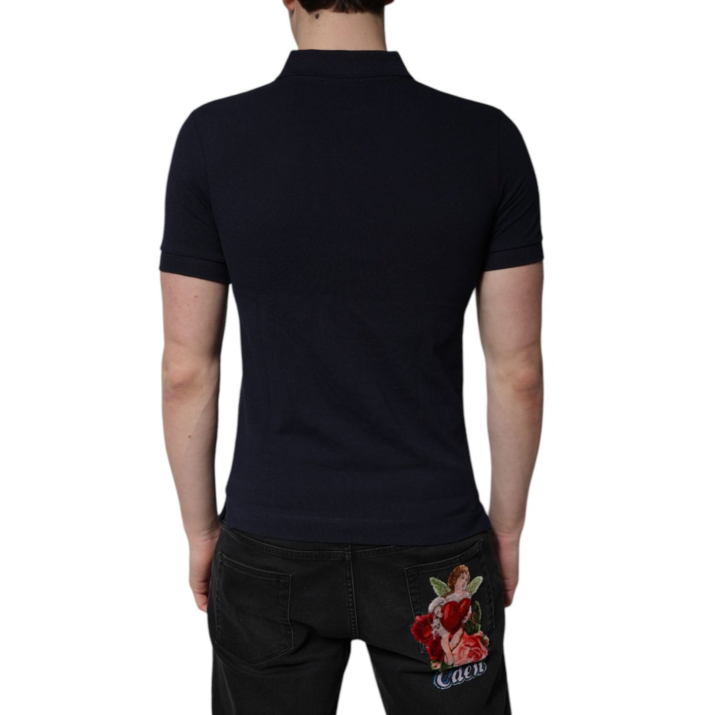Dolce & Gabbana Dark Blue Cotton Crown Collared Polo T-shirt Dolce & Gabbana
