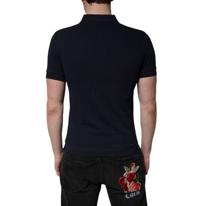 Dolce & Gabbana Dark Blue Cotton Crown Collared Polo T-shirt Dolce & Gabbana