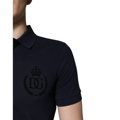 Dolce & Gabbana Dark Blue Cotton Crown Collared Polo T-shirt Dolce & Gabbana