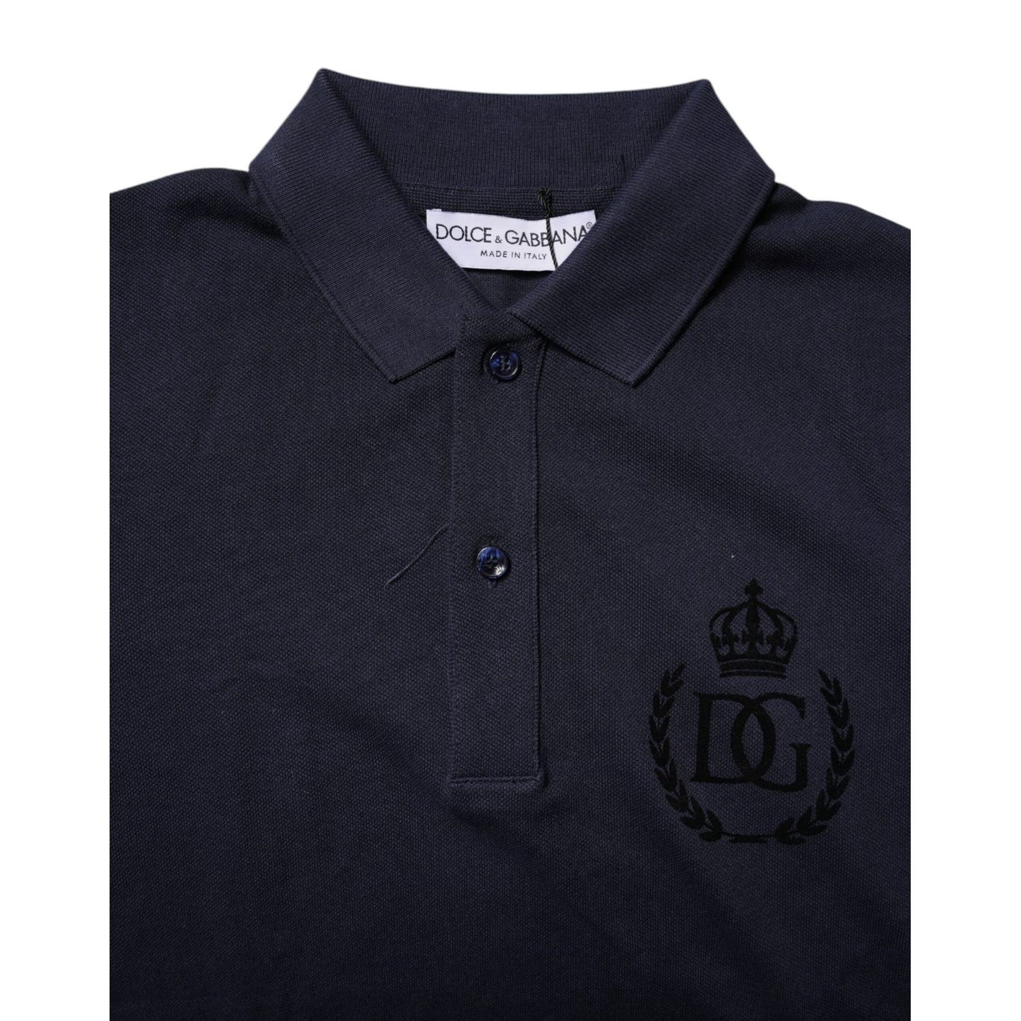 Dolce & Gabbana Dark Blue Cotton Crown Collared Polo T-shirt Dolce & Gabbana