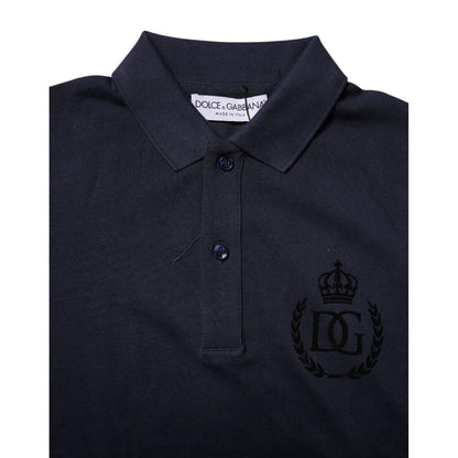 Dolce & Gabbana Dark Blue Cotton Crown Collared Polo T-shirt Dolce & Gabbana