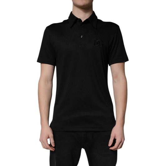 Dolce & Gabbana Black Polyester DG Logo Collared Polo T-shirt Dolce & Gabbana