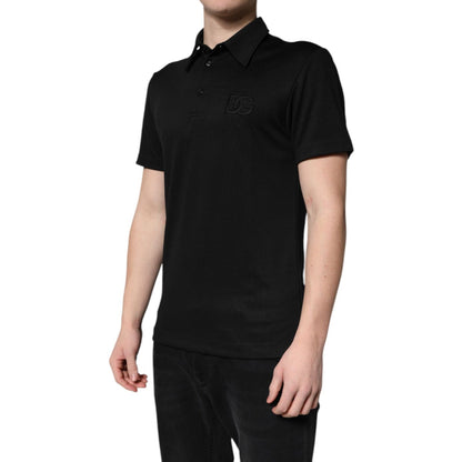 Dolce & Gabbana Black Polyester DG Logo Collared Polo T-shirt Dolce & Gabbana